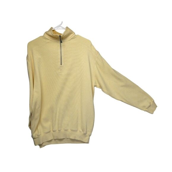 Montego Mon Mens Silk blend 1/4 zip pullover‎ sweatshirt size M Yellow texture - Picture 4 of 12